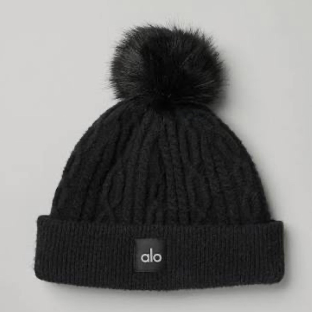 alo cable knit Beanie Black